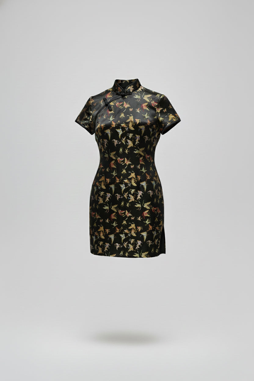oriental mini dress Bownd “Midnight Bloom” Mini Qipao