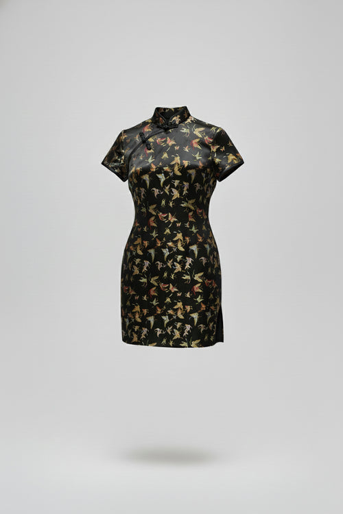 mini qipao dress Bownd “Midnight Bloom” Mini Qipao
